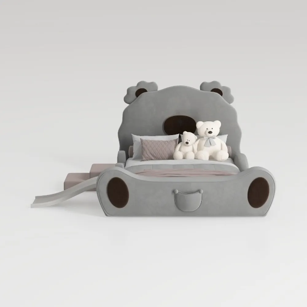 SOFTSEA Twin Size Velvet Platform Bed with Bear Sh