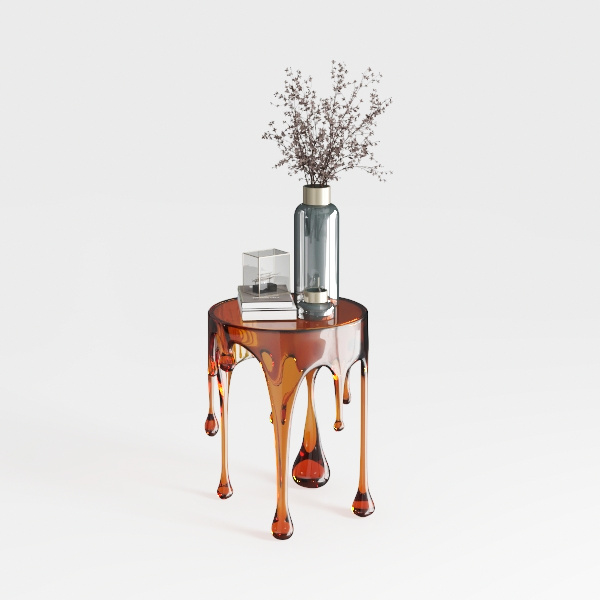 Deco 79 Aluminum Metal Side End Accent Table Drip End Table with Melting Design and Shaded Glass Top