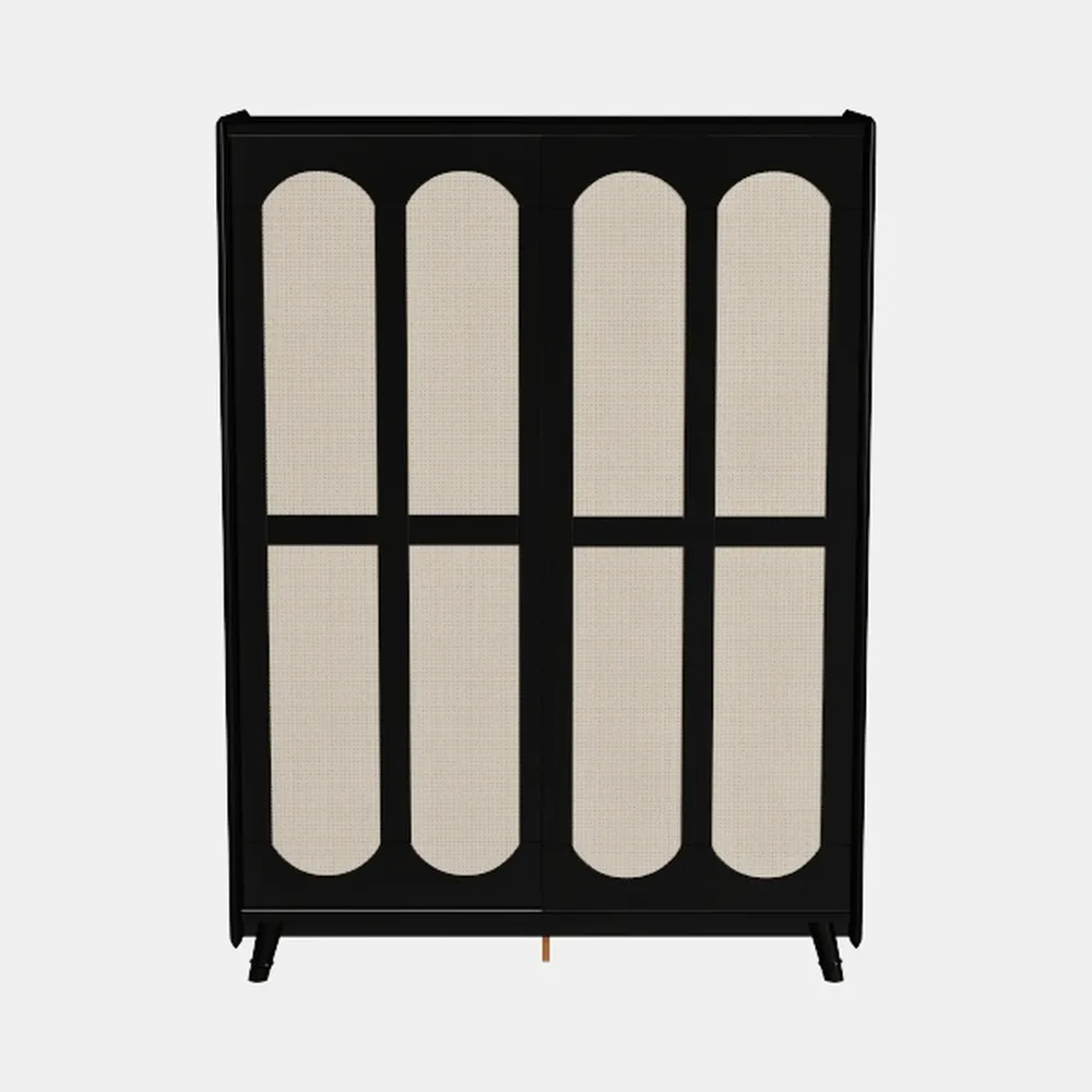 Rattan Sideboard Buffet Cabinet, 4 Doors Accent