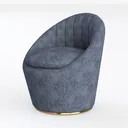 Modern Blue Velvet Channel Tufted Barrel Armchair 3D Model Left 45 Degree View