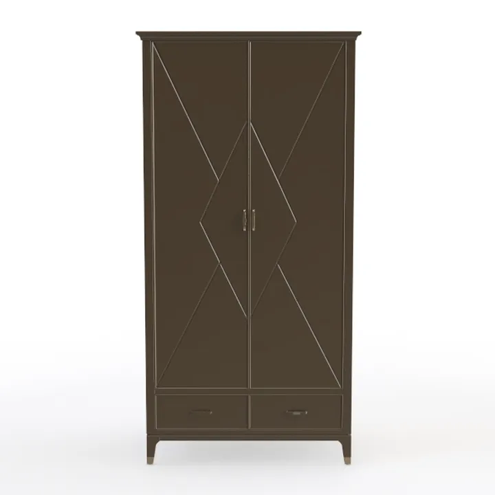 Modern Solid Wood Geometric Pattern Wardrobe with Drawers 3D Model