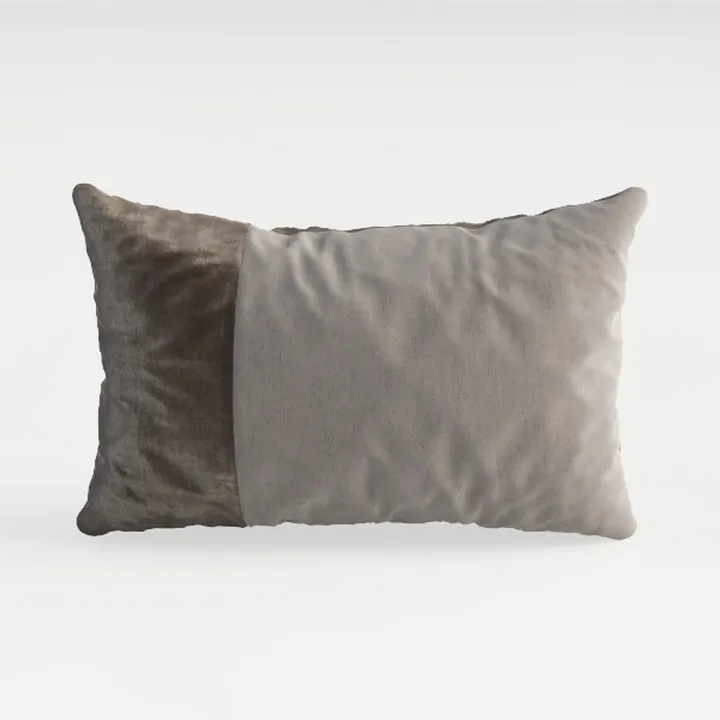 Two Tone Velvet Linen Decorative Throw Pillow 3D Model