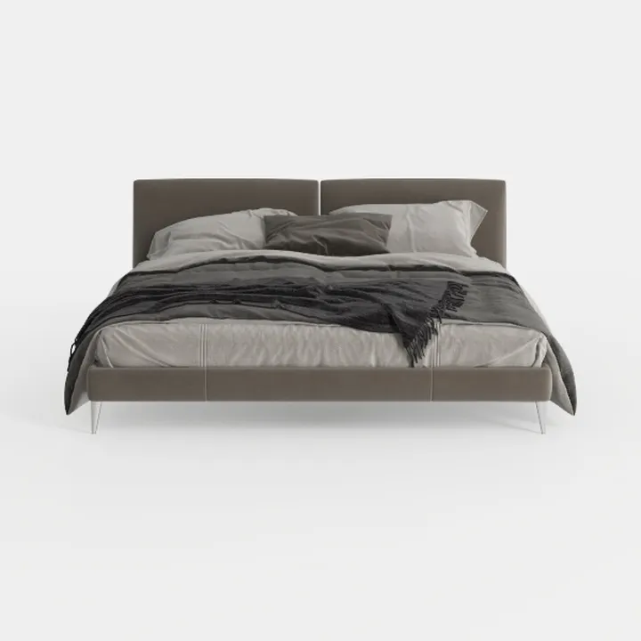Minimalist Modern Upholstered Platform Bed with Neutral Bedding 3D Model