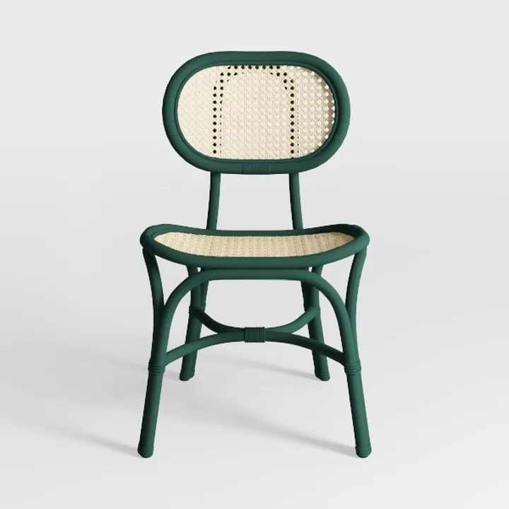 Modern Dark Green Frame Rattan Dining Chair 3D Model