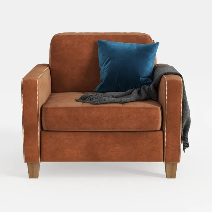 Modern Velvet Fabric Brown Armchair With Decorative Accents 3D Model