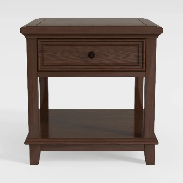 Traditional Solid Wood Nightstand with Drawer and Lower Shelf 3D Model