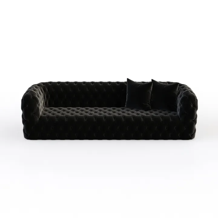 Button Tufted 3 Pc Sofa Set with Velvet Fabric and