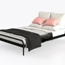 Modern Minimalist Black Metal Fabric Upholstered Bed 3D Model Left 45 Degree View