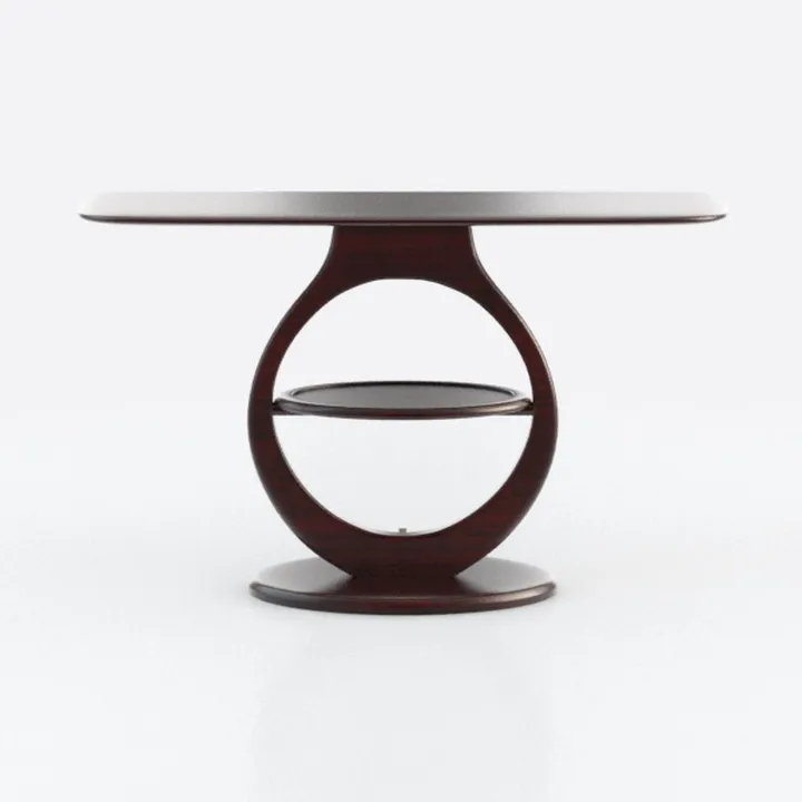 Modern Walnut Oval Dining Table with Open Shelf Storage 3D Model