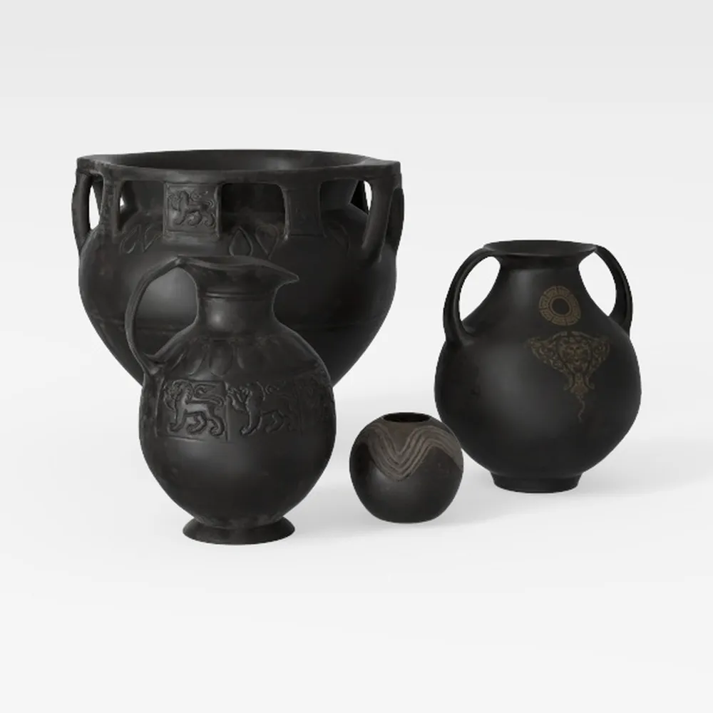 Ceramic Black Vase Home Decor, 9 Inch Wide Mouth