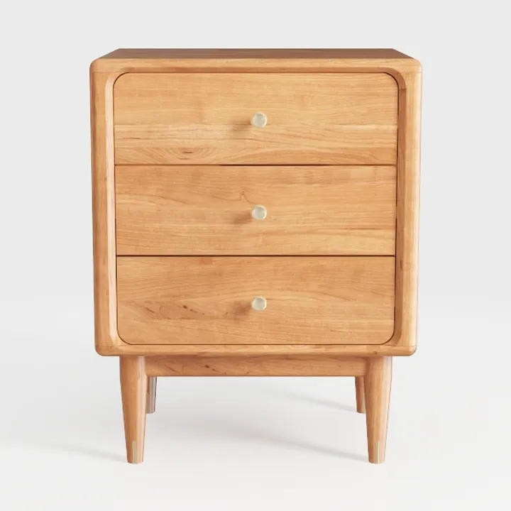 Mid-Century Solid Oak 3 Drawer Nightstand 3D Model
