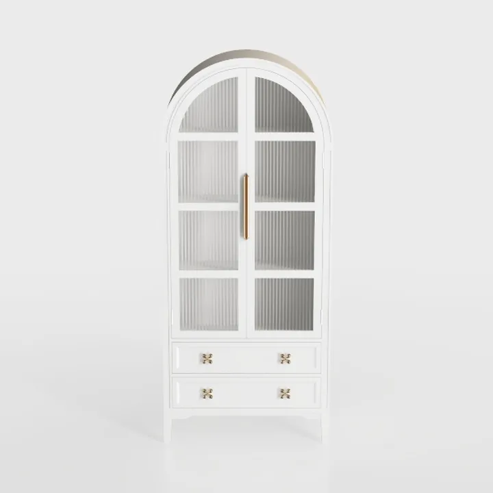 Modern White Solid Wood Arched Glass Display Cabinet 3D Model