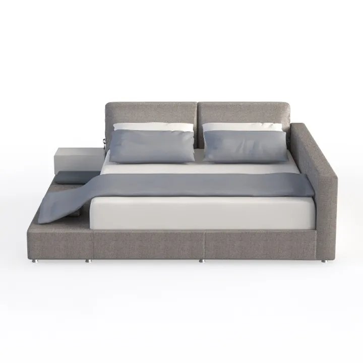 Modern Fabric Upholstered Platform Bed with Extra Seating Bench 3D Model