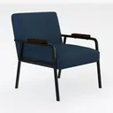 Minimalist Blue Fabric Metal Wood Armchair 3D Model Right 45 Degree View