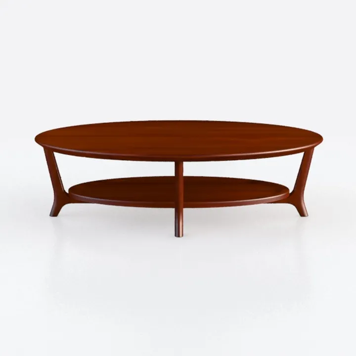 Mid Century Solid Wood Oval Two Tier Coffee Table 3D Model