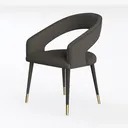 Modern Dark Fabric Upholstered Accent Chair with Brass Metal Legs 3D Model Left 45 Degree View