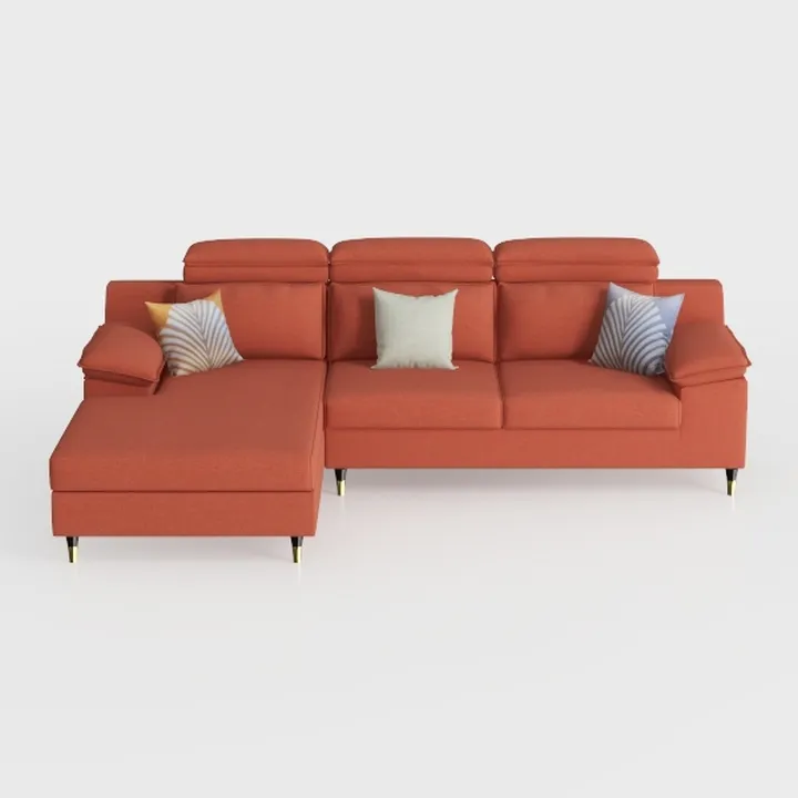 Modern Fabric L Shaped Sectional Sofa with Decorative Throw Pillows 3D Model