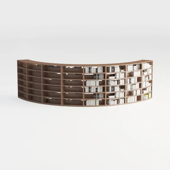 Minimalist Solid Wood Curved Bookshelf Storage 3D Model