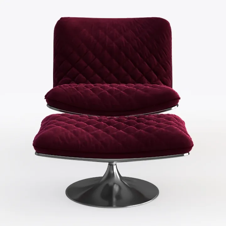 Modern Quilted Velvet Metal Swivel Lounge Chair and Ottoman 3D Model