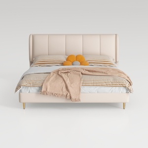 Minimalist Modern Leather Upholstered Bed with Gold Metal Legs 3D Model