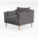 Modern Minimalist Dark Fabric Wood Leg Armchair 3D Model Left 45 Degree View