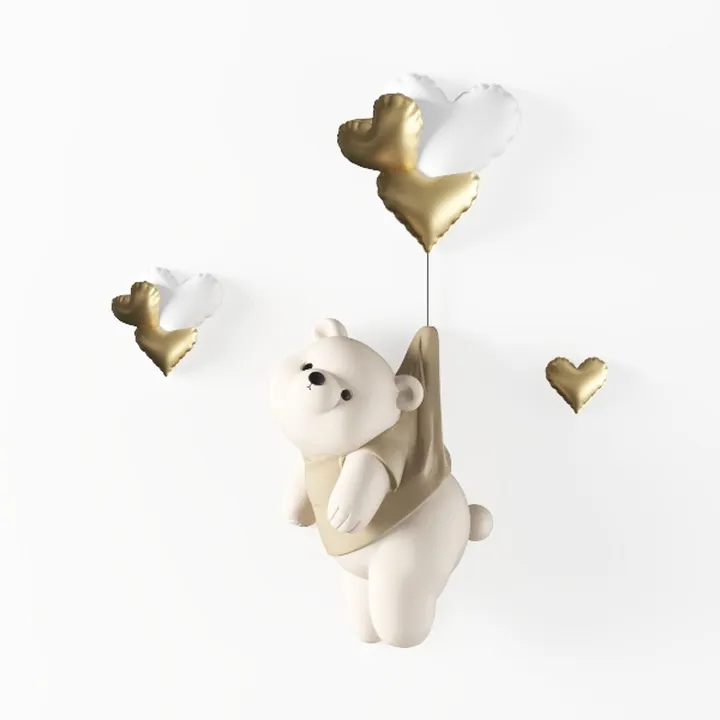 Cute Cartoon Bear Wall Decor with Heart Balloons 3D Model