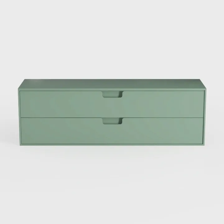 Minimalist Sage Green Wall Mounted Double Drawer Cabinet 3D Model