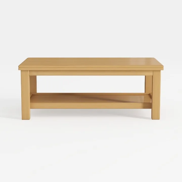 Minimalist Solid Oak Wood Coffee Table With Lower Shelf 3D Model