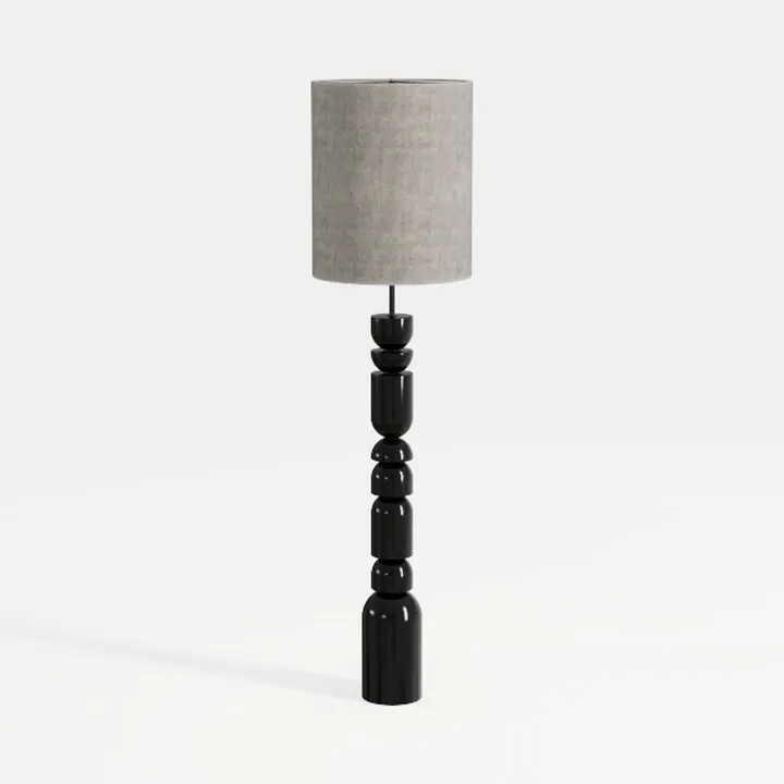 Minimalist Black Solid Wood Fabric Modern Floor Lamp 3D Model