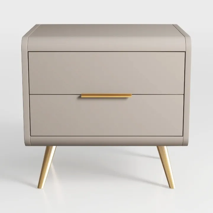 Modern Minimalist Beige Gold Accent Two Drawer Nightstand 3D Model