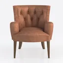 Contemporary Tufted Velvet Fabric Armchair Solid Wood Legs 3D Model Front View