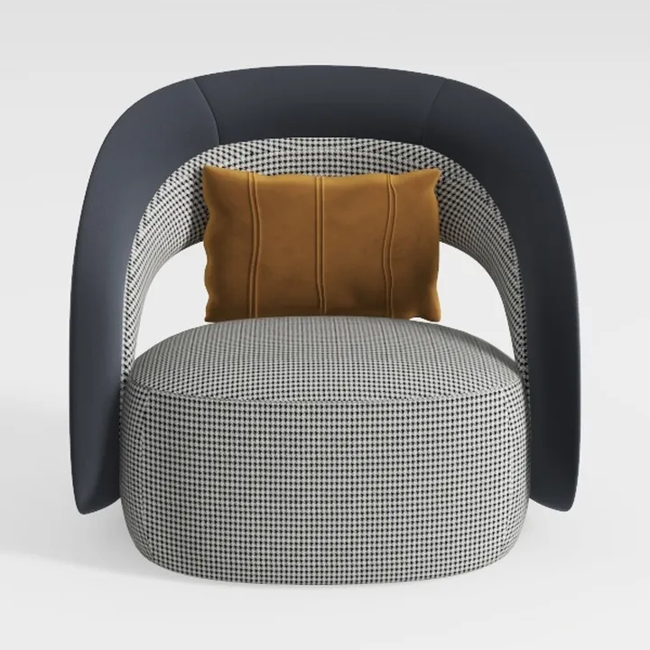 Modern Houndstooth Fabric Leather Accent Armchair 3D Model