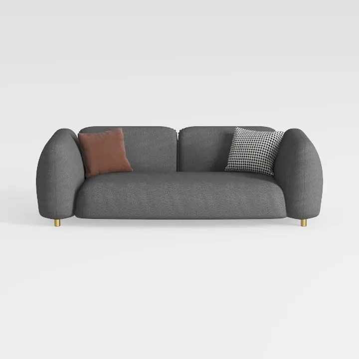 Minimalist Modern Gray Fabric Loveseat Sofa with Decorative Throw Pillows 3D Model