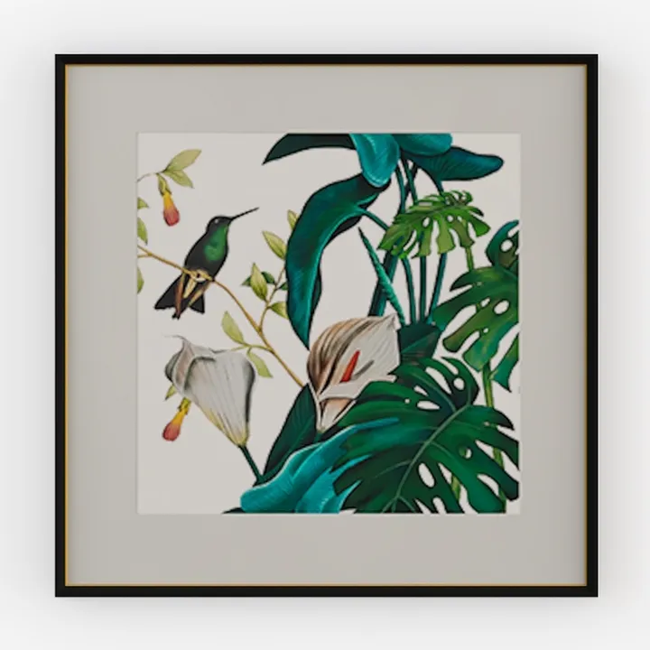 Tropical Botanical Hummingbird Framed Wall Art 3D Model