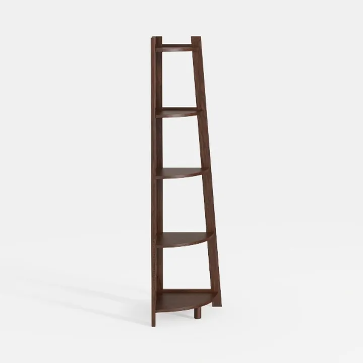 Minimalist Solid Walnut Wood Corner Ladder Shelf 3D Model