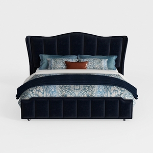 Navy Velvet Upholstered King Size Wingback Bed 3D Model