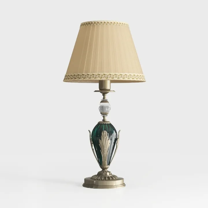 Vintage Brass Glass Fabric Table Lamp 3D Model