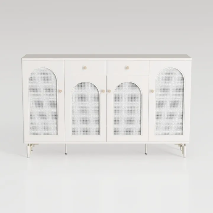 Minimalist White Rattan Cane Sideboard Cabinet 3D Model