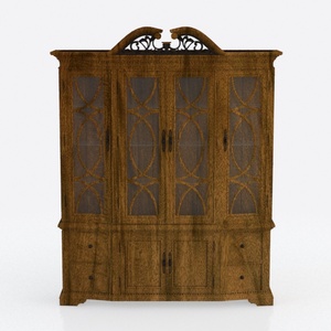 Vintage Solid Oak Glass Door Display Cabinet 3D Model