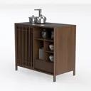 Minimalist Solid Wood Storage Cabinet Open Shelving Tea Station 3D Model Left 45 Degree View
