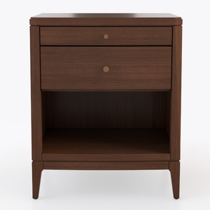 Modern Walnut Solid Wood Nightstand With Brass Hardware Open Shelf 3D Model