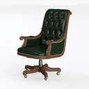 Vintage Solid Wood Leather Tufted Executive Office Chair 3D Model Left 45 Degree View