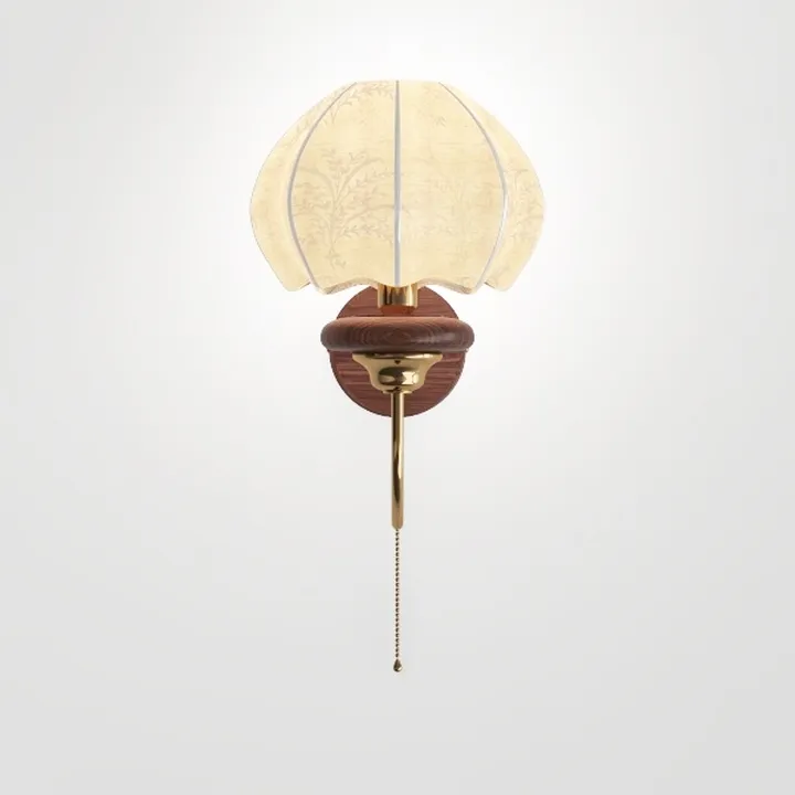 Vintage Fabric Brass Wood Wall Lamp 3D Model