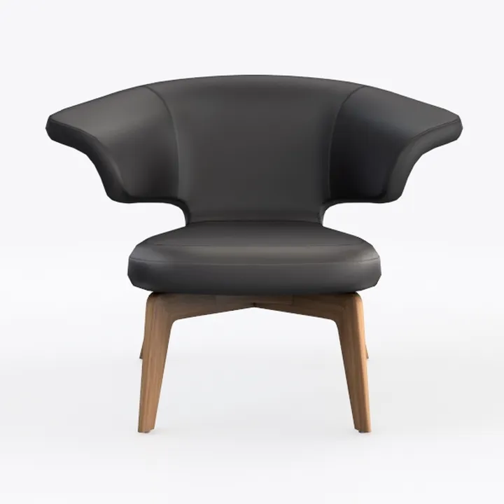 Modern Black Leather Wood Base Armchair 3D Model
