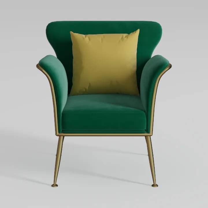 Modern Green Velvet Gold Metal Frame Armchair 3D Model