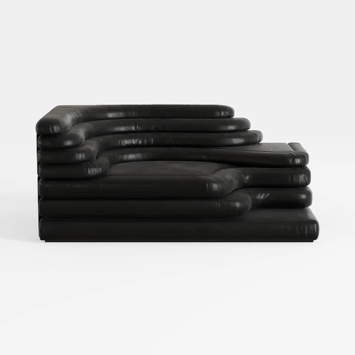 Minimalist Black Leather Irregular Sectional Sofa 3D Model