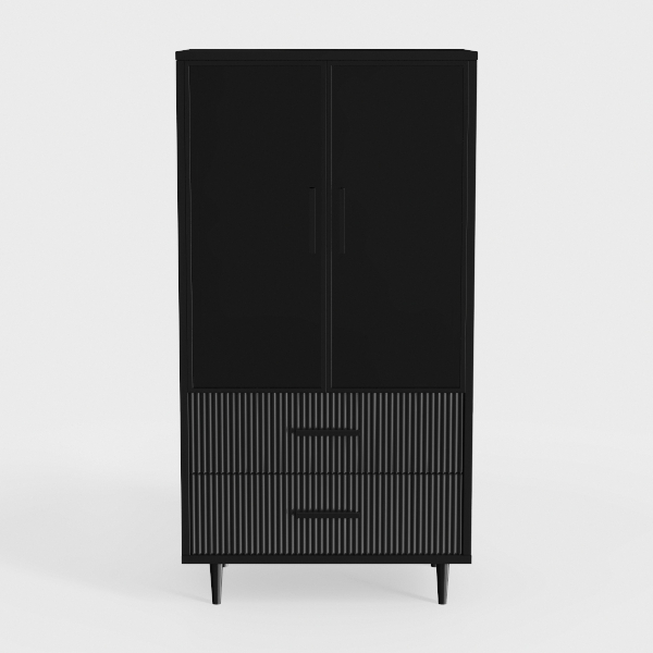 CARPETNAL Black Bookcase with Fluted Doors, 70.9"