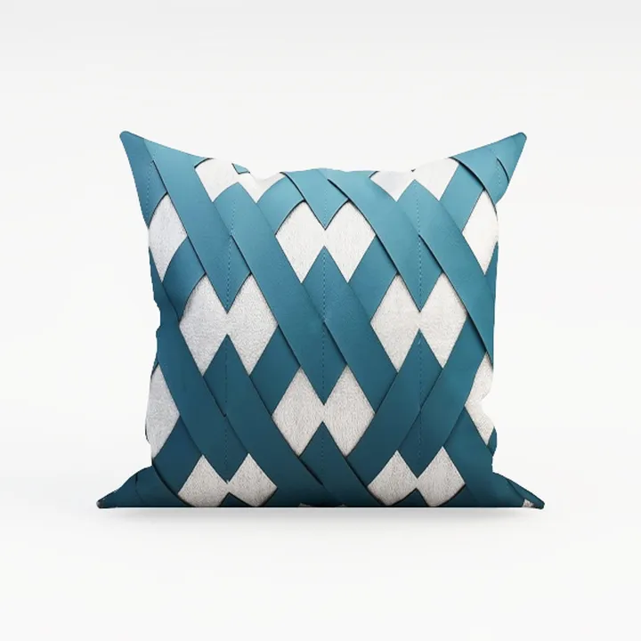 Modern Teal Faux Leather Woven Throw Pillow 3D Model