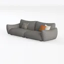 Minimalist Fabric Oversized 4 Seater Sofa with Decorative Throw Pillows 3D Model Left 45 Degree View