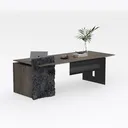 DLCQIJI L-Shaped Brown Computer Desk, Executive Of Right 45 Degree View